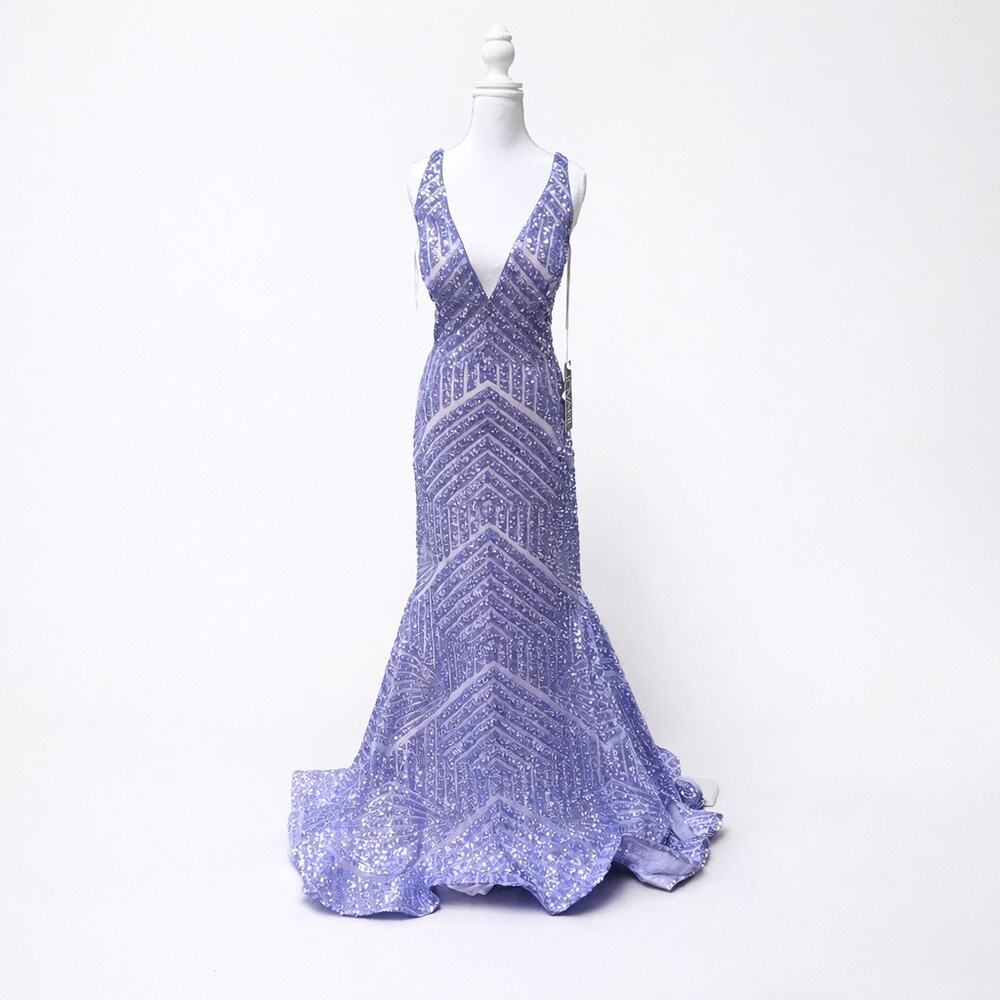JVN by Jovani 25908 Sequin Formal Prom Gown Size 16 Lavender NWT Open Back